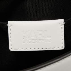 Pre Owned Karl Lagerfeld White Printed Leather Mini K/Ikon Top Handle Bag