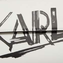 Pre Owned Karl Lagerfeld White Printed Leather Mini K/Ikon Top Handle Bag