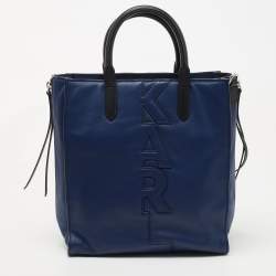 Karl Lagerfeld Blue/Black Leather Zip Tote