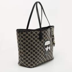 Pre Owned Karl Lagerfeld Black Monogram Coated Canvas and Leather K/Ikonik Tote