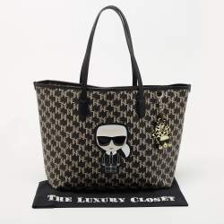 Pre Owned Karl Lagerfeld Black Monogram Coated Canvas and Leather K/Ikonik Tote