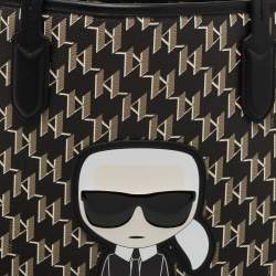 Pre Owned Karl Lagerfeld Black Monogram Coated Canvas and Leather K/Ikonik Tote