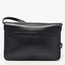 Pre Owned Karl Lagerfeld Black Leather Logo Envelope Flap Shoulder Bag