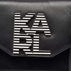 Pre Owned Karl Lagerfeld Black Leather Logo Envelope Flap Shoulder Bag