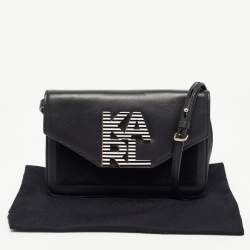 Pre Owned Karl Lagerfeld Black Leather Logo Envelope Flap Shoulder Bag