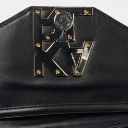 Pre Owned Karl Lagerfeld Black Leather Logo Envelope Flap Shoulder Bag