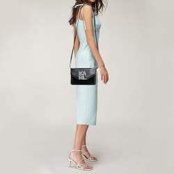 Pre Owned Karl Lagerfeld Black Leather Logo Envelope Flap Shoulder Bag