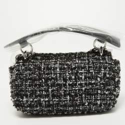 Pre Owned Karl Lagerfeld Black Tweed and Leather Flap Shoulder Bag