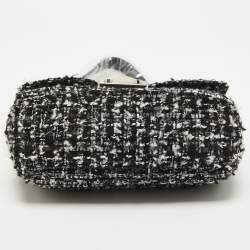 Pre Owned Karl Lagerfeld Black Tweed and Leather Flap Shoulder Bag