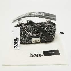 Pre Owned Karl Lagerfeld Black Tweed and Leather Flap Shoulder Bag