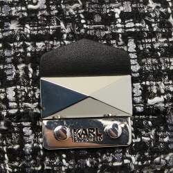 Pre Owned Karl Lagerfeld Black Tweed and Leather Flap Shoulder Bag