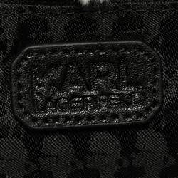 Pre Owned Karl Lagerfeld Black Tweed and Leather Flap Shoulder Bag