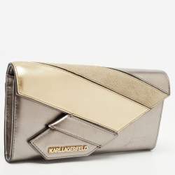 Karl Lagerfeld Metallic/Gold Glossy Leather and Suede K/Thunder Continental Wallet