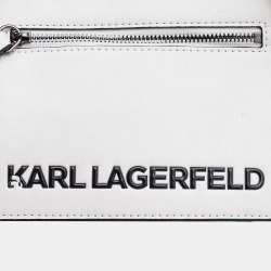 Pre Owned Karl Lagerfeld White/Black Faux Leather K/Fringe Hobo