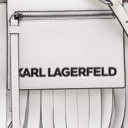 Pre Owned Karl Lagerfeld White/Black Faux Leather K/Fringe Hobo