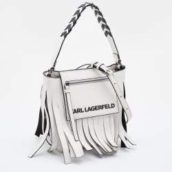Pre Owned Karl Lagerfeld White/Black Faux Leather K/Fringe Hobo