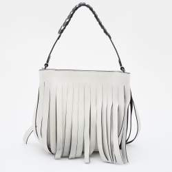 Pre Owned Karl Lagerfeld White/Black Faux Leather K/Fringe Hobo
