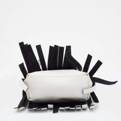 Pre Owned Karl Lagerfeld White/Black Faux Leather K/Fringe Hobo