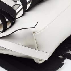 Pre Owned Karl Lagerfeld White/Black Faux Leather K/Fringe Hobo