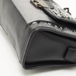 Pre Owned Karl Lagerfeld Black/Silver Tweed And Leather Mini Tote