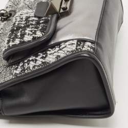 Pre Owned Karl Lagerfeld Black/Silver Tweed And Leather Mini Tote