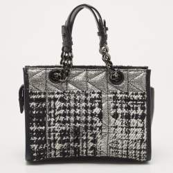 Pre Owned Karl Lagerfeld Black/Silver Tweed And Leather Mini Tote