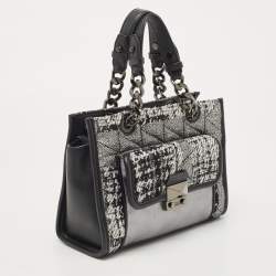 Pre Owned Karl Lagerfeld Black/Silver Tweed And Leather Mini Tote
