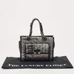 Pre Owned Karl Lagerfeld Black/Silver Tweed And Leather Mini Tote