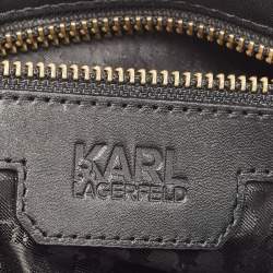 Pre Owned Karl Lagerfeld Black/Silver Tweed And Leather Mini Tote