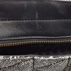 Pre Owned Karl Lagerfeld Black/Silver Tweed And Leather Mini Tote