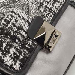 Pre Owned Karl Lagerfeld Black/Silver Tweed And Leather Mini Tote