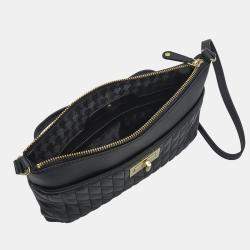 Pre Owned Karl Lagerfeld Paris Agyness Black & Gold Leather Crossbody LH7EB362BGD