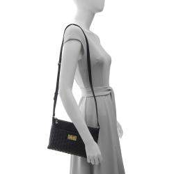 Pre Owned Karl Lagerfeld Paris Agyness Black & Gold Leather Crossbody LH7EB362BGD