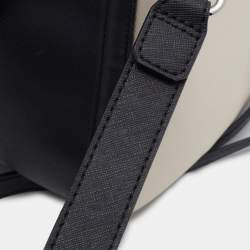 Pre Owned Karl Lagerfeld Black/White Saffiano Leather Logo Boston Bag