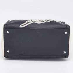 Pre Owned Karl Lagerfeld Black/White Saffiano Leather Logo Boston Bag