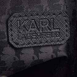 Pre Owned Karl Lagerfeld Black/White Saffiano Leather Logo Boston Bag