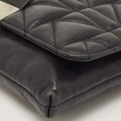 Karl Lagerfeld Black Quilted Leather Pushlock Flap Clutch