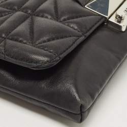 Karl Lagerfeld Black Quilted Leather Pushlock Flap Clutch