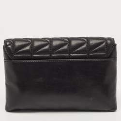 Karl Lagerfeld Black Quilted Leather Pushlock Flap Clutch