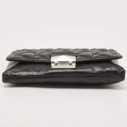 Karl Lagerfeld Black Quilted Leather Pushlock Flap Clutch