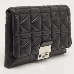 Karl Lagerfeld Black Quilted Leather Pushlock Flap Clutch