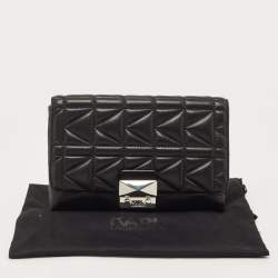 Karl Lagerfeld Black Quilted Leather Pushlock Flap Clutch