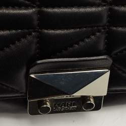 Karl Lagerfeld Black Quilted Leather Pushlock Flap Clutch