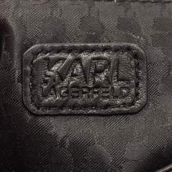 Karl Lagerfeld Black Quilted Leather Pushlock Flap Clutch