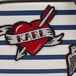 Pre Owned Karl Lagerfeld White/Blue Striped Captain Karl Crossbody Bag