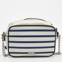 Pre Owned Karl Lagerfeld White/Blue Striped Captain Karl Crossbody Bag