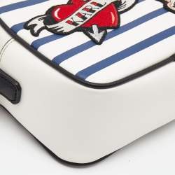 Pre Owned Karl Lagerfeld White/Blue Striped Captain Karl Crossbody Bag