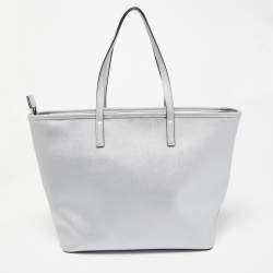 Pre Owned Karl Lagerfeld Silver Leather K/Ikonic Karl Choupette Shopper Tote