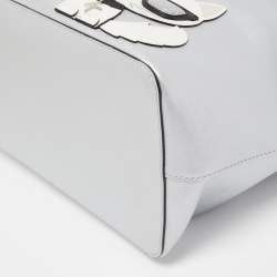 Pre Owned Karl Lagerfeld Silver Leather K/Ikonic Karl Choupette Shopper Tote