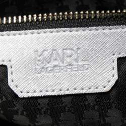 Pre Owned Karl Lagerfeld Silver Leather K/Ikonic Karl Choupette Shopper Tote
